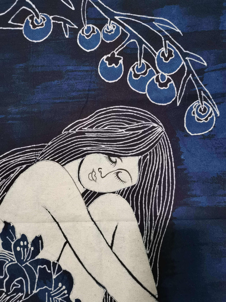 Indigo Cotton Batik Tapestry Wall Hanging - Dream, Design Details