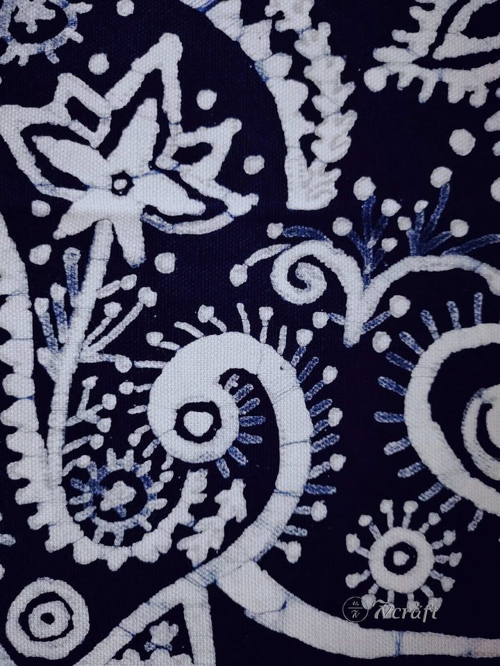 Batik Cotton Tapestry with Rod Pocket and Tassels - Indigo Lucky Elephant Pattern Details