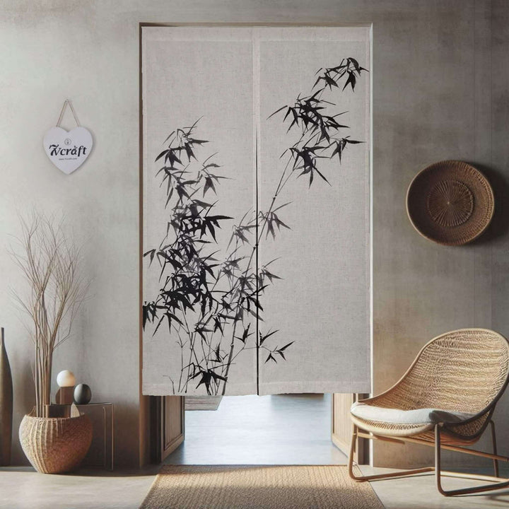Japanese Noren Curtain/Sumi-e Bamboo/Hanging on Door