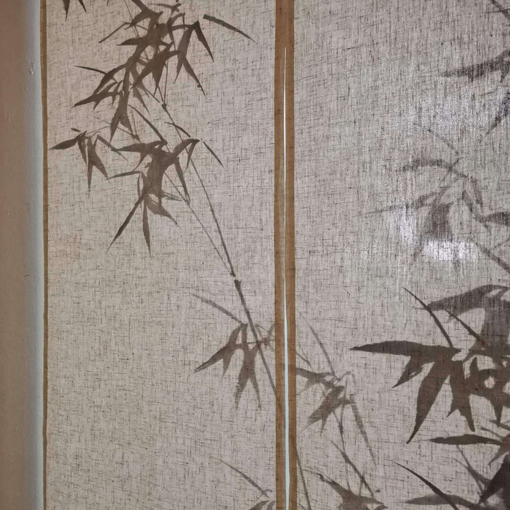 Japanese Noren Curtain/Sumi-e Bamboo/Linen Polyester Room Divider/Fabric Details