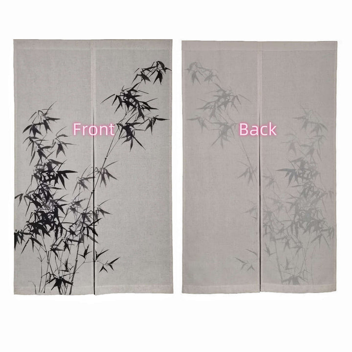 Japanese Noren Curtain/Sumi-e Bamboo/Linen Polyester Room Divider/Front VS Back