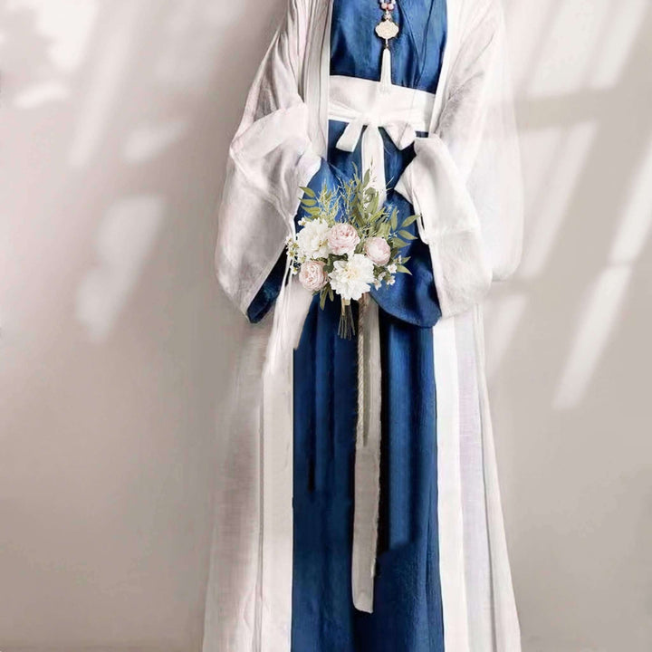 Hanfu Inner Robe Hanfu Dress, Ancient China Song Dynasty Traditional Costume, Blue+Whit ...