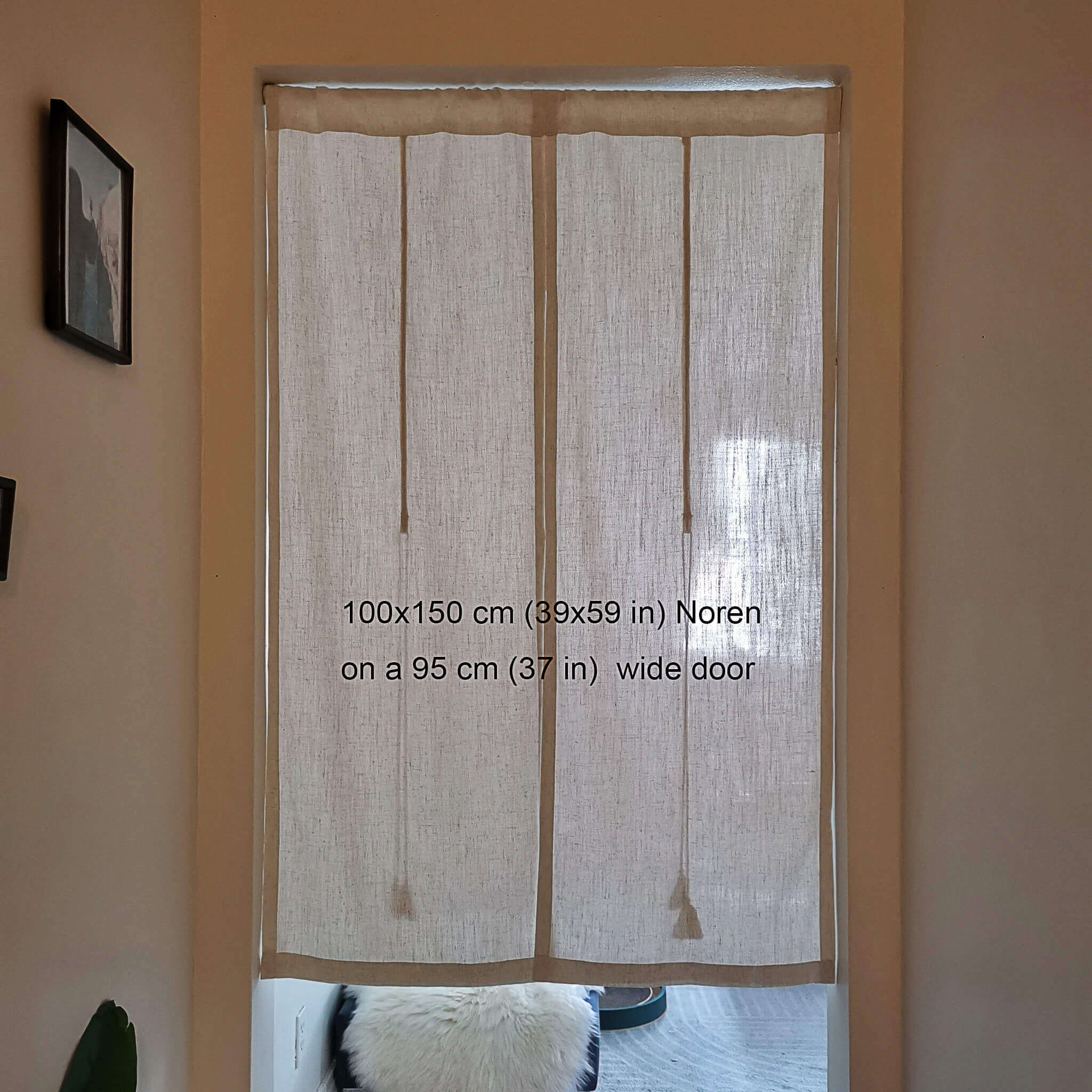 Japanese Noren Curtain with Tie-Backs, Linen Poly Room Divider, 8