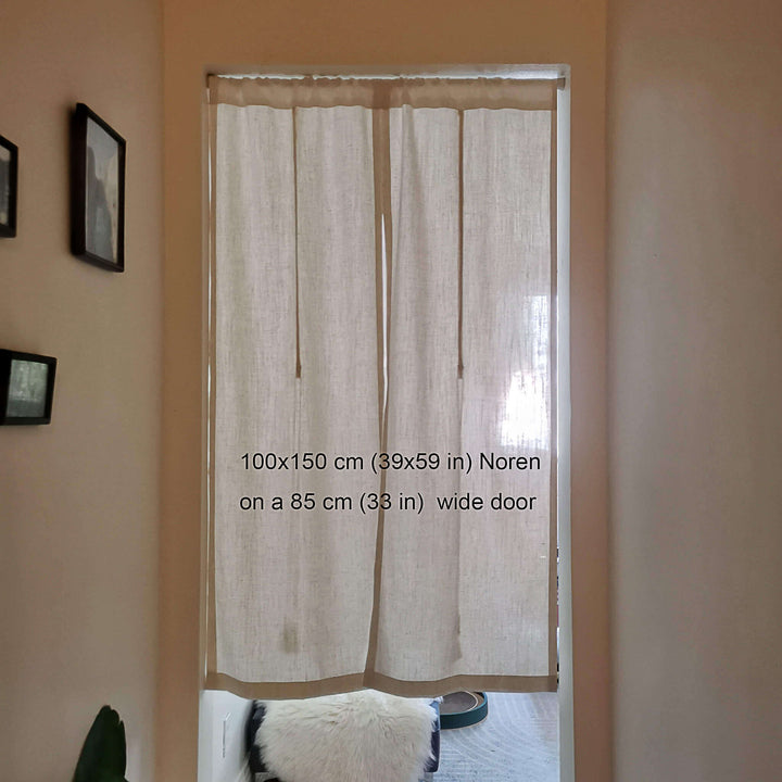 Linen-Polyester Noren Door Curtain 39x59in with Tiebacks, Displayed on 33in Door