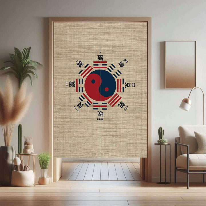 Eight Trigrams Noren Curtain, Kitchen Doorway Curtain, Feng Shui 35x59in, Hanging on Door