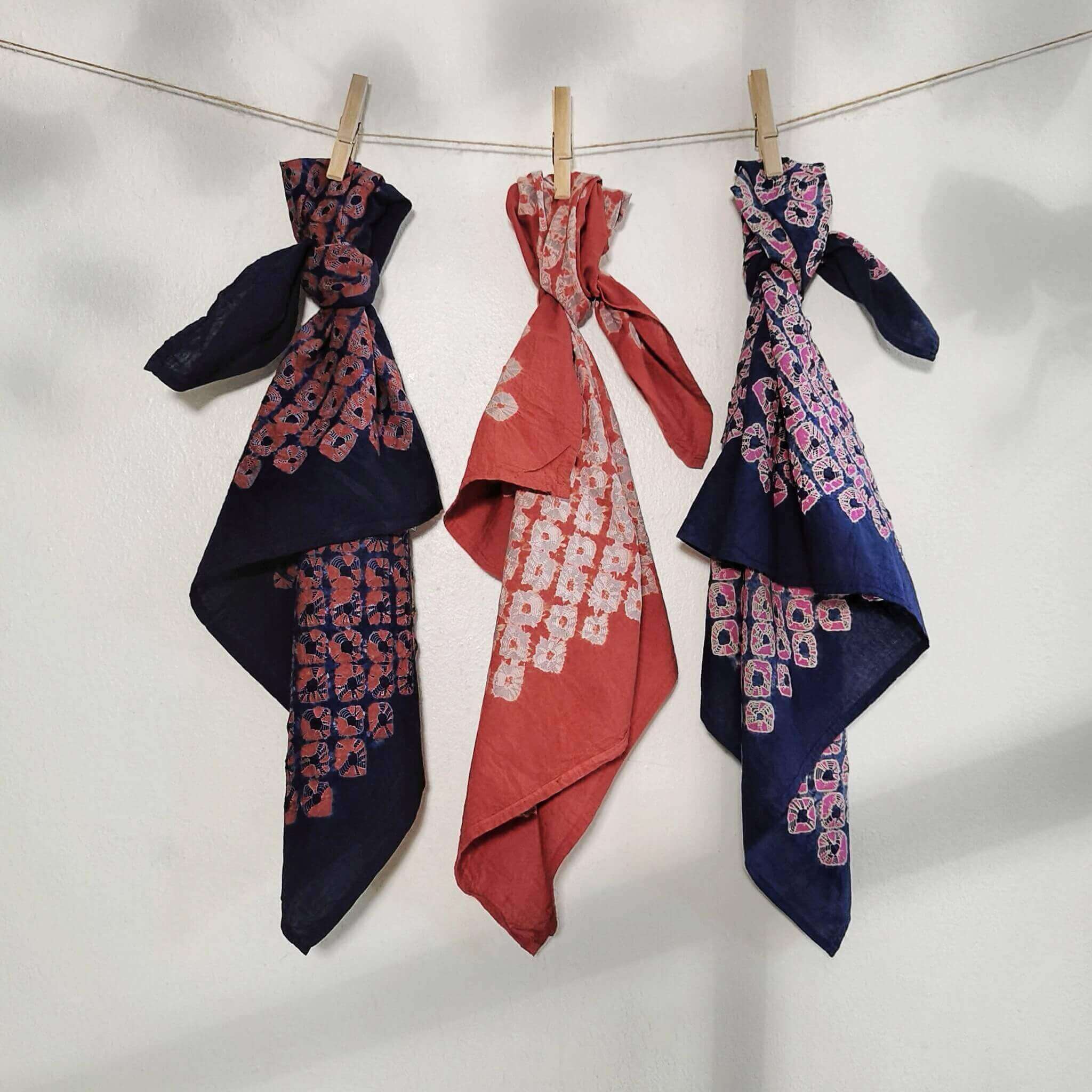 Intricate Tie-Dye Cotton Head Scarf/Natural Kakishibu Dyed
