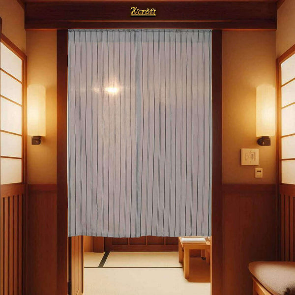 Striped Linen Cotton Noren Door Curtain, Room Dividers, Hanging on Door