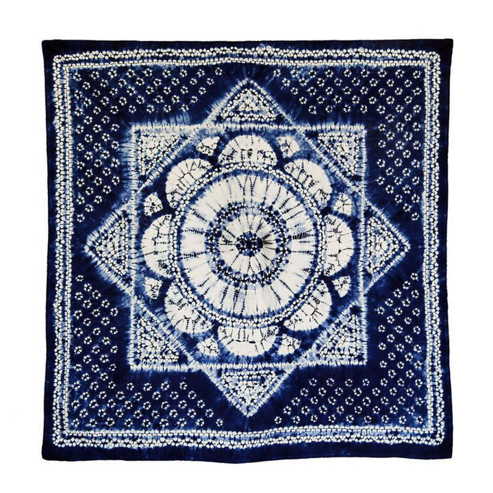 Square Tablecloth, Indigo Tie-Dye Shibori Table Cover 88cm