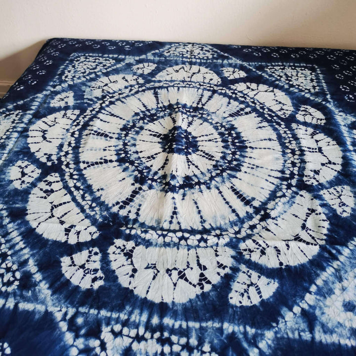 Square Tablecloth, Indigo Tie-Dye Shibori Table Cover Details