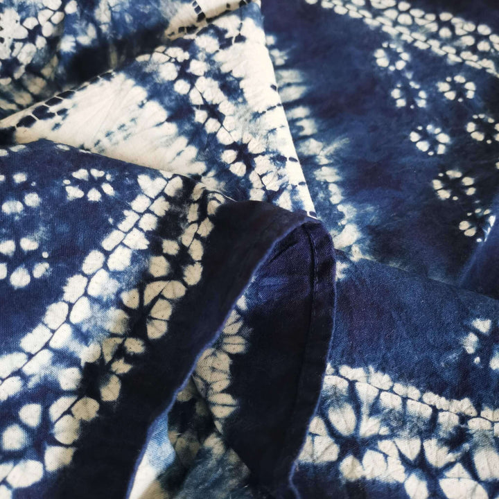 Square Tablecloth, Indigo Tie-Dye Shibori TableCover Fabric Details