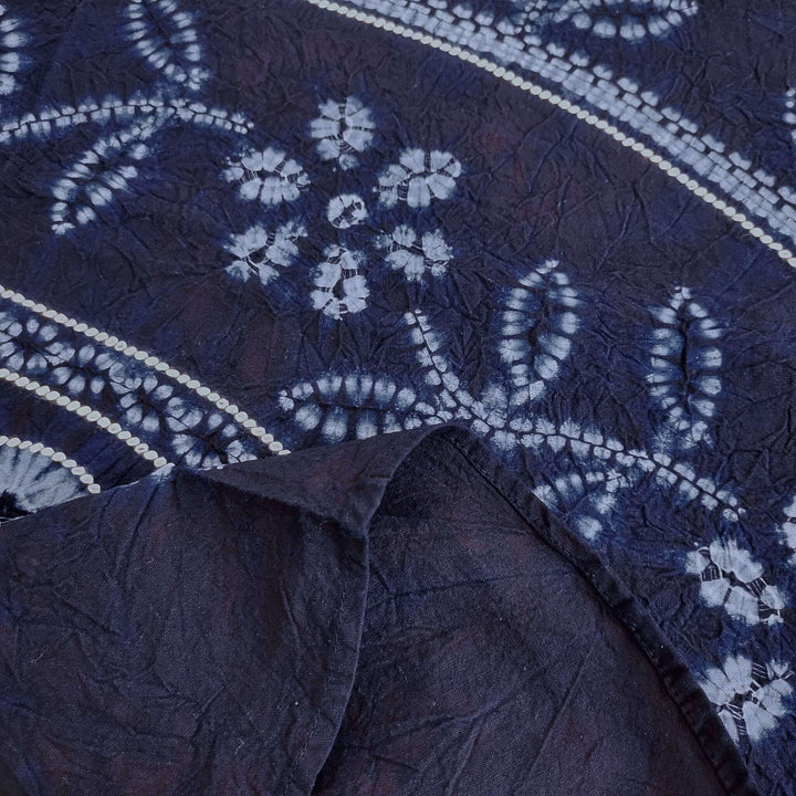 Indigo Tie-Dye Round Cotton Tablecloth Fabric and Embroidery Details