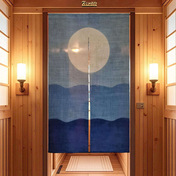 Japanese Shibori Noren Curtain/Linen Ramie あさ Doorway Curtain/Sea Sunrise/35x59in/Hanging on Door