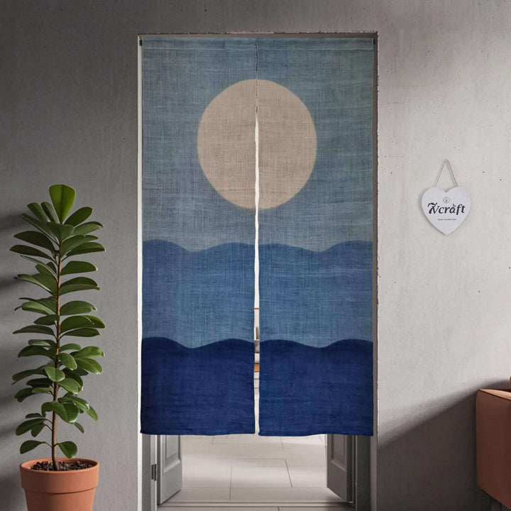 Japanese Shibori Noren Curtain/Linen Ramie あさ Doorway Curtain/Sea Sunrise/35x59in on Doorway
