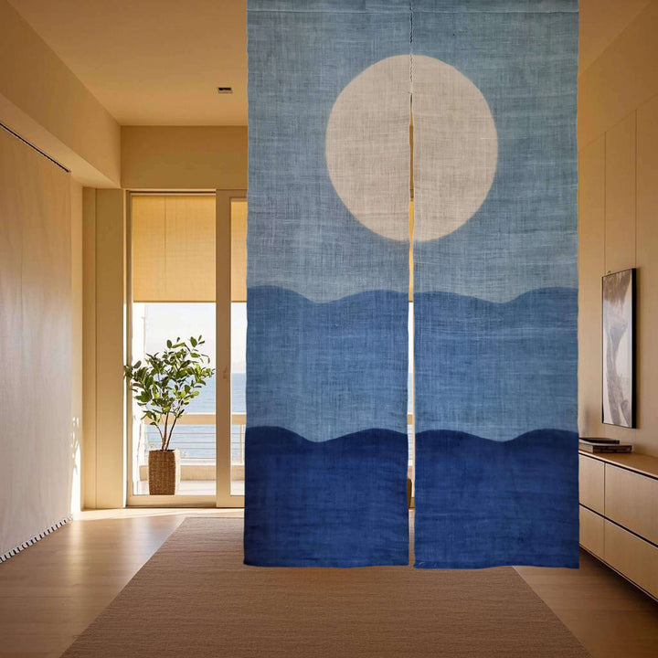 Japanese Shibori Noren Curtain/Linen Ramie あさ Doorway Curtain/Sea Sunrise/35x59in/Room Divider