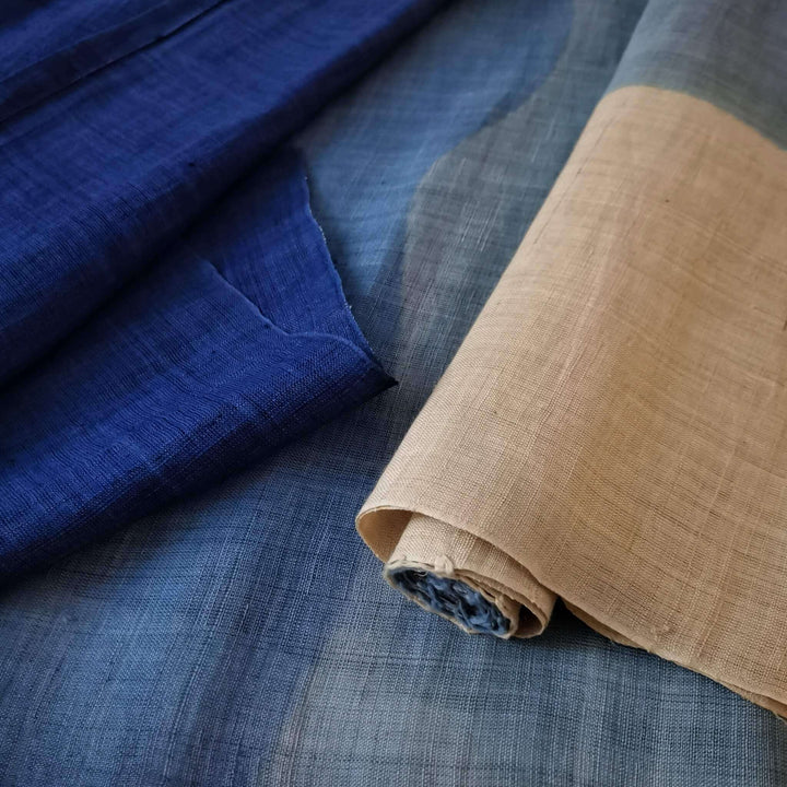 Japanese Shibori Noren Curtain/Linen Ramie あさ Doorway Curtain/Sea Sunrise/Fabric Details