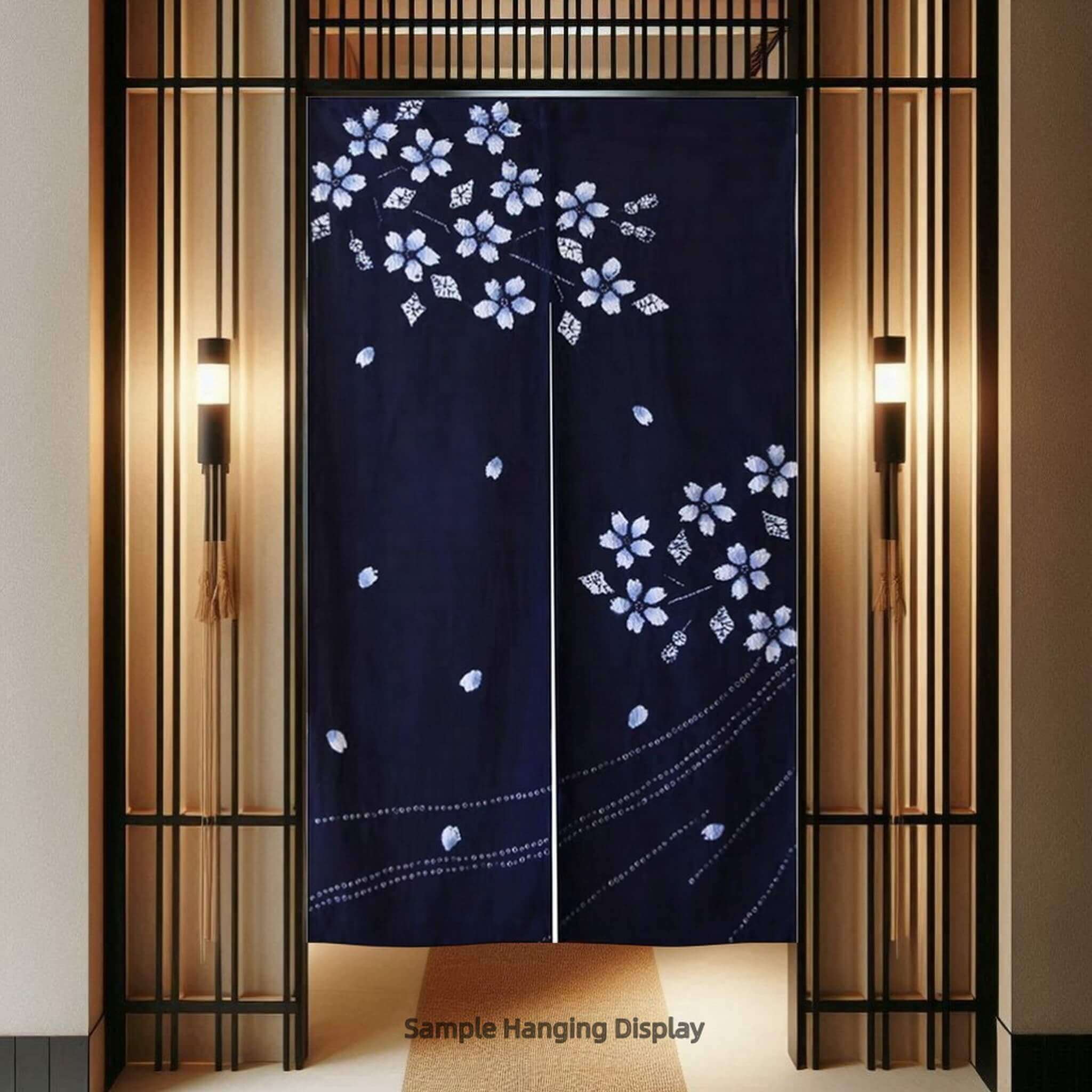 Japanese Cherry Blossom Shibori Noren / Tie Dye Cotton Door Curtain