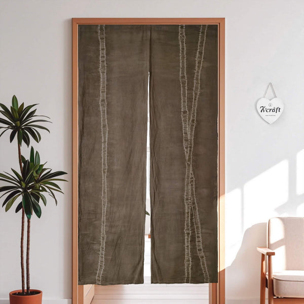 Japanese Khaki Tie-Dye Bamboo Noren / Cotton Curtain Divider / Hanging on Door
