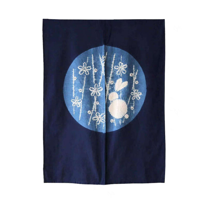 Japanese Shibori Tie-Dye Noren Door Curtain, Moon Rabbit, 33x49in