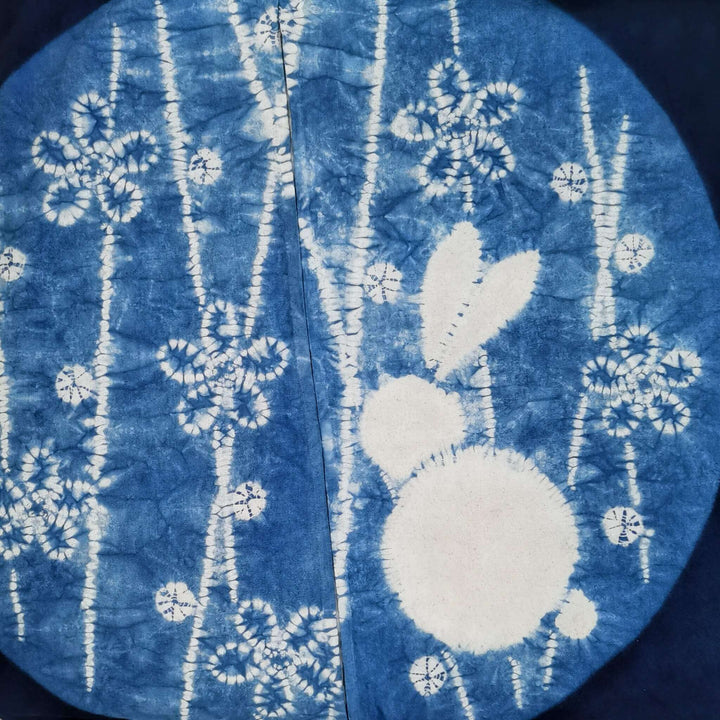 Japanese Shibori Tie-Dye Noren Door Curtain, Moon Rabbit Pattern Details