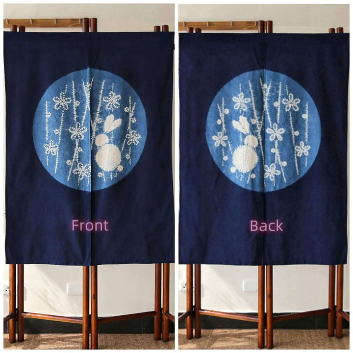 Japanese Shibori Tie-Dye Noren Door Curtain, Moon Rabbit, Front and Back