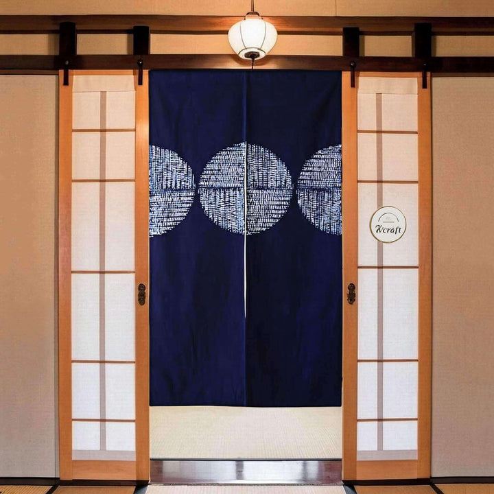 Japanese Shibori Tie-Dye Cotton Noren Curtain, 85x150cm, Hanging on Door