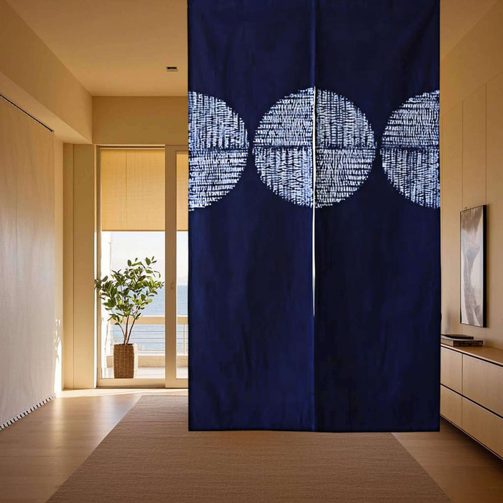 Japanese Shibori Tie-Dye Cotton Noren Curtain, 85x150cm, Hanging on Ceiling