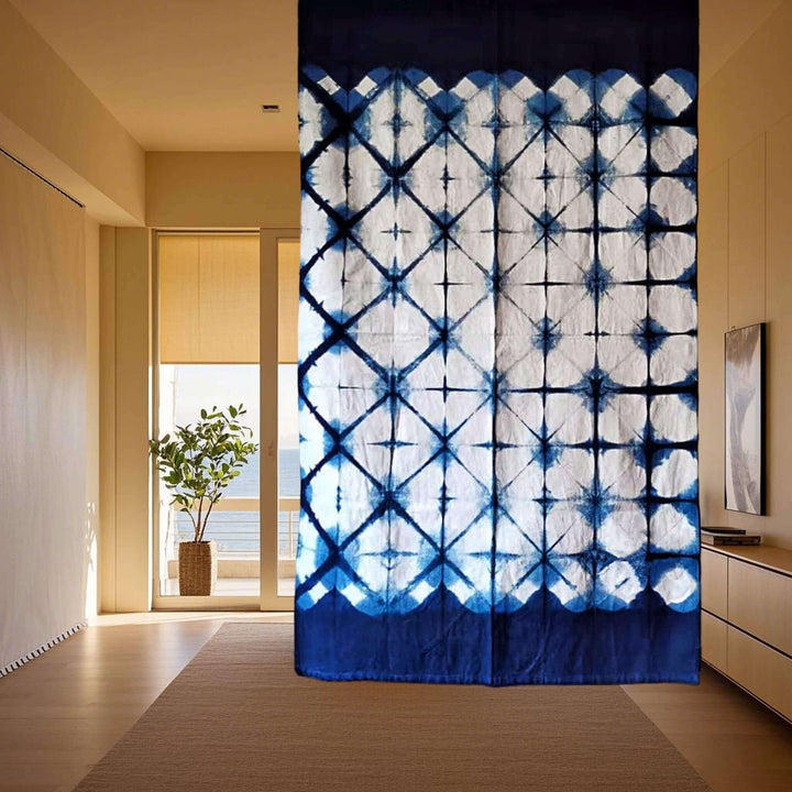 Tie-Dye Cotton Japanese Curtain Doorway/Shibori Noren Room Divider, Hanging on Ceiling