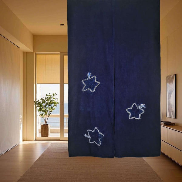Maple Leaves Shibori Noren / Tie-Dye Cotton Door Curtain, Hanging on Ceiling