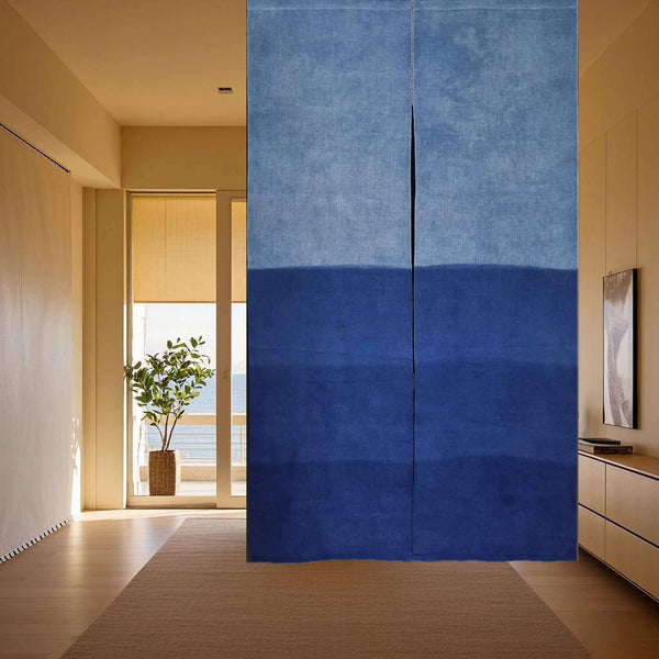 Shibori Tie-Dye Cotton Noren Curtain, Indigo Room Divider, 33x59in, Hanging on Ceiling
