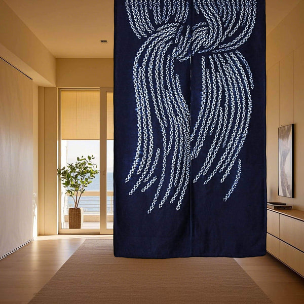 Handmade Shibori Door Curtain/Tie Dye Cotton Noren/Lucky Knot/33x59in, Hanging on Ceiling