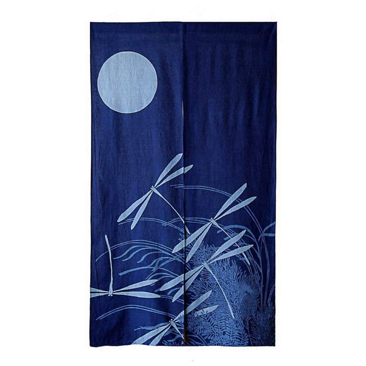 Handmade Tie-Dye Cotton Noren Door Curtain / Moonlit Dragonflies