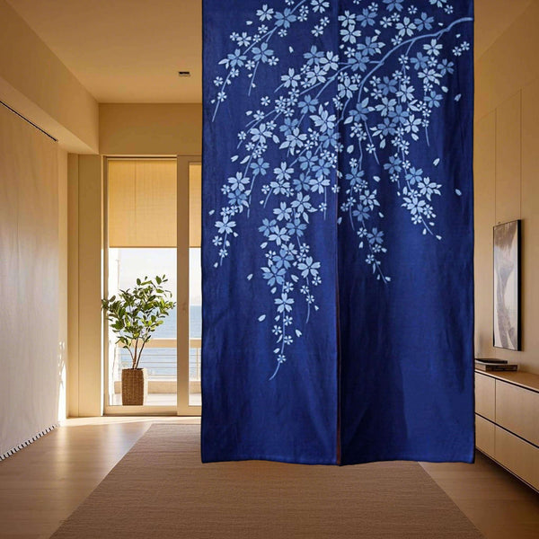Handmade Tie-Dye Cotton Noren Door Curtain/Cherry Blossom/33x59in, Hanging on Ceiling