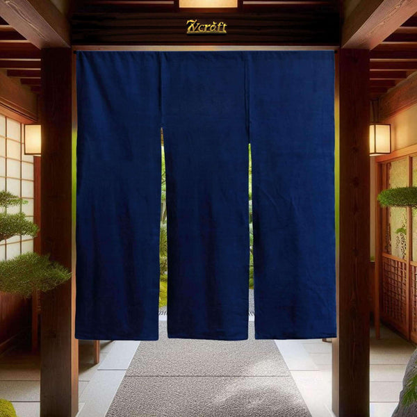 Shibori Tie-Dye Indigo Cotton Noren Curtain, 3 Panels, Hanging on Garden Walkway