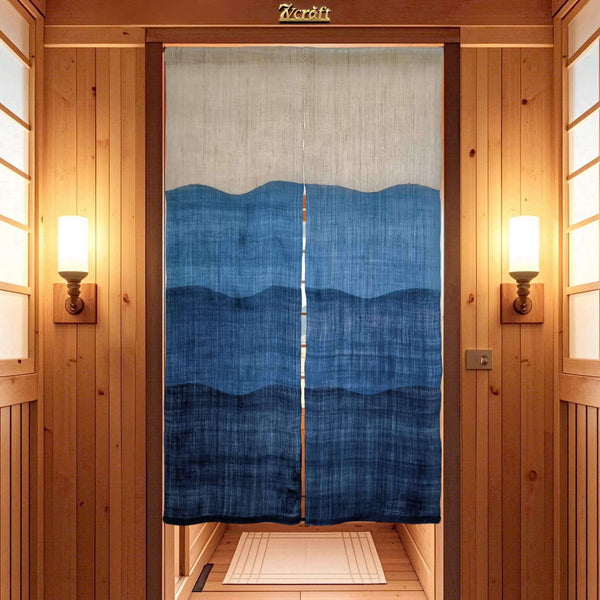 Japanese Tie-Dye Ramie あさ Noren Curtain/Doorway Curtain Decorative/Waves/35x59in/Hanging on Door