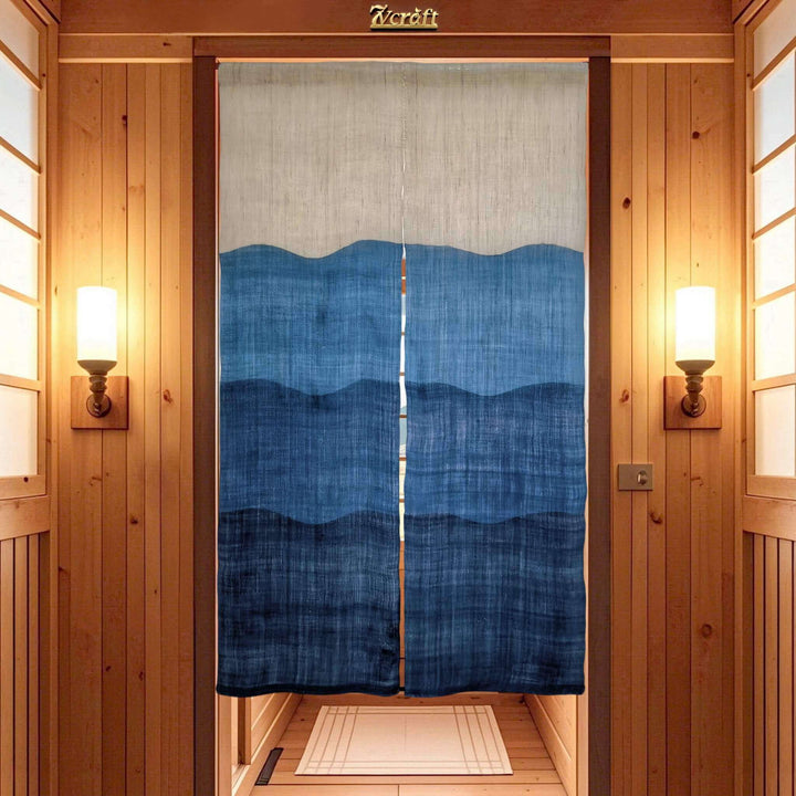 Japanese Tie-Dye Ramie あさ Noren Curtain/Doorway Curtain Decorative/Waves/35x59in/Hanging on Door