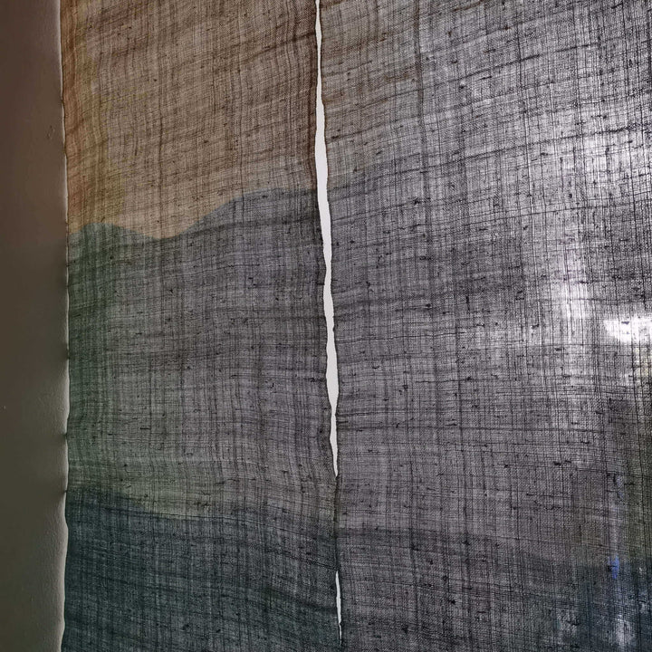 Japanese Tie-Dye Ramie あさ Noren Curtain/Room Divider/Mountains/33x59in/Backlight