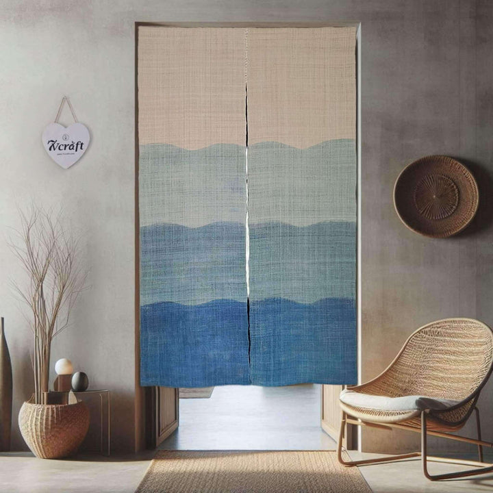 Japanese Tie-Dye Ramie あさ Noren Curtain/Room Divider/Mountains/Hanging on Door