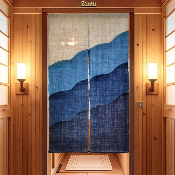 Shibori Linen Ramie あさ Noren Curtain/Japanese Doorway Curtain/Mountains/35x59in Hanging on door