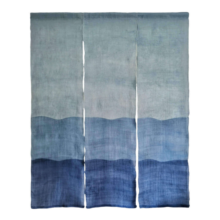 Japanese Noren Tie-Dye Ramie あさ Doorway Curtain, 3 Panels, Waves