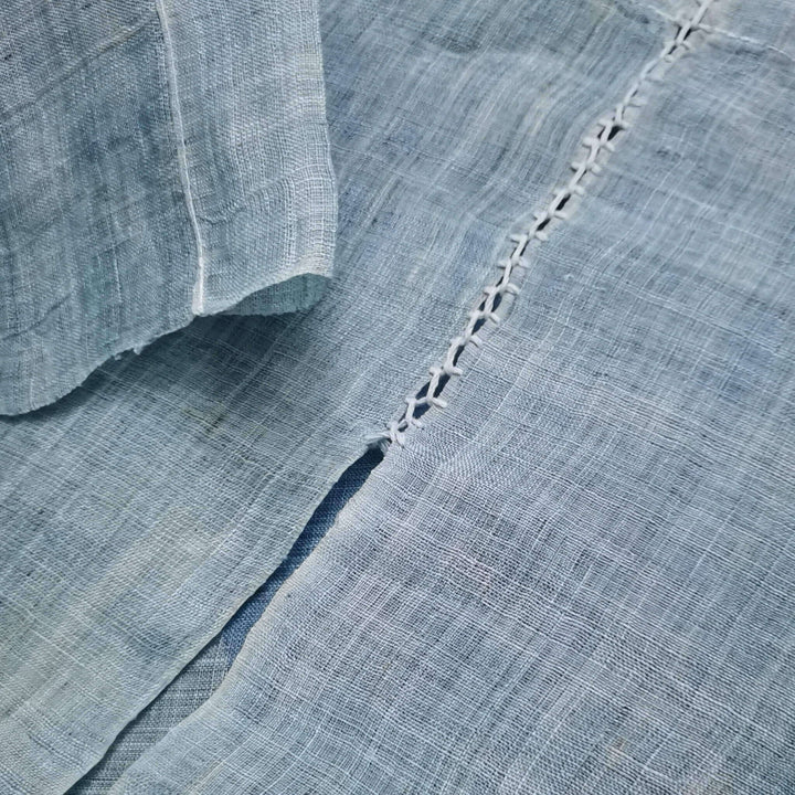 Japanese Noren Tie-Dye Ramie あさ Doorway Curtain, Top and Rod Pocket Details