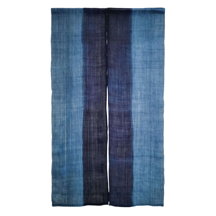 Hand-Dyed Shibori Japanese Noren Curtain/Handwoven Linen Ramie (あさ) Doorway Curtain/Two-Tone Blue