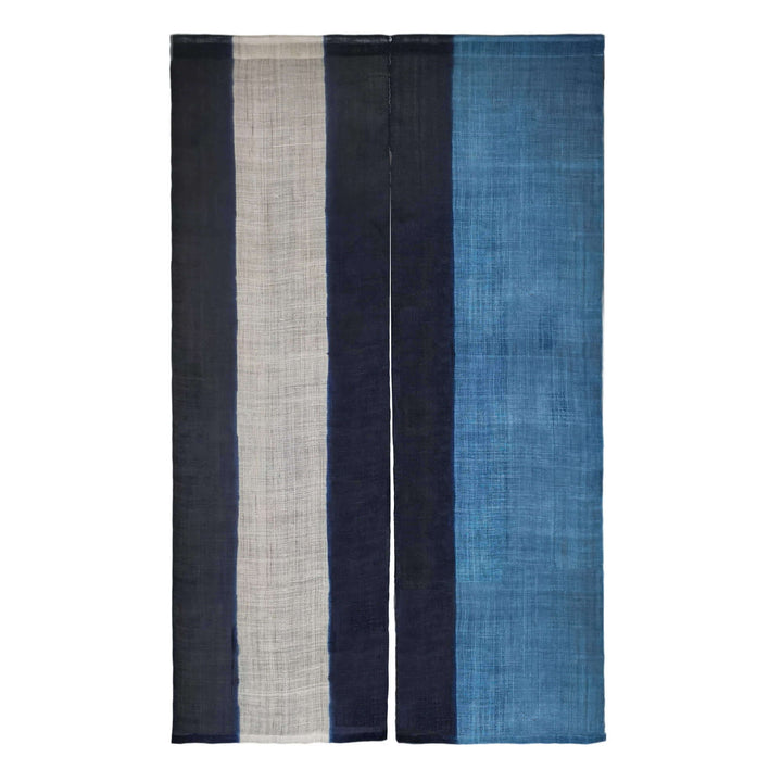 Shibori Japanese Doorway Curtain/Handwoven Linen (あさ) Noren Curtain/Three-Tone Stripe 33x59in