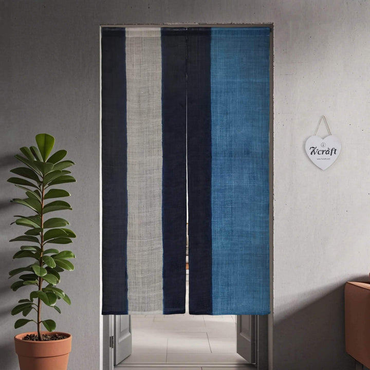 Shibori Japanese Doorway Curtain/Handwoven Linen Noren Curtain/33x59in, Hanging on Door