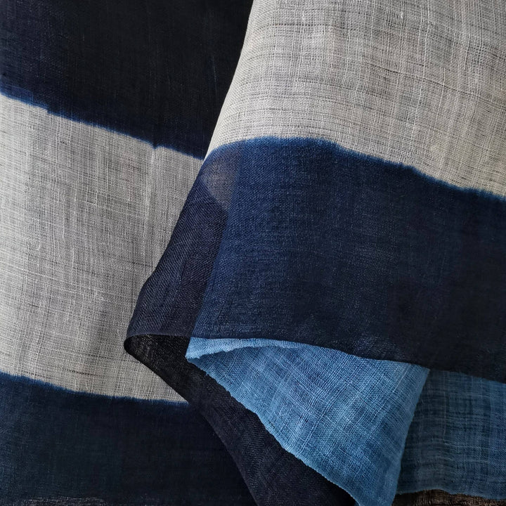 Shibori Japanese Doorway Curtain/Handwoven Linen (あさ) Noren Curtain/Three-Tone Stripe Fabric Details