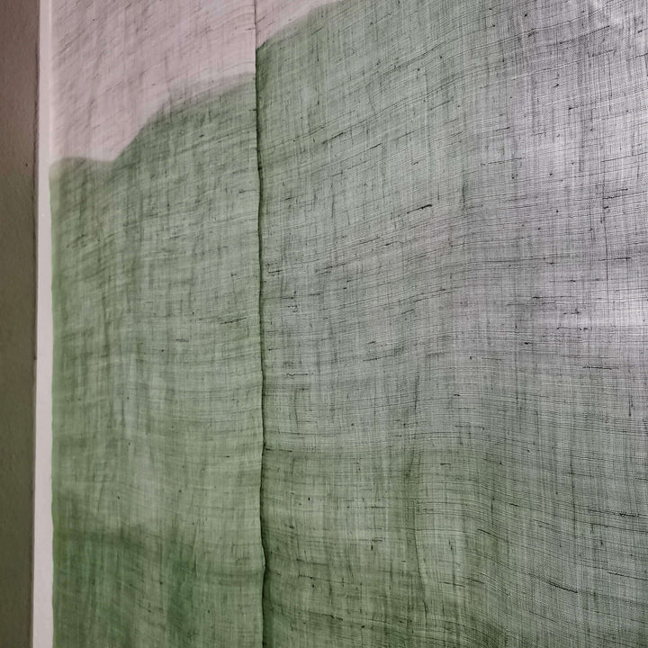 Japanese Noren Tie-Dye Handwoven Linen Ramie あさ Doorway Curtain, 3 Panels, Green Waves, Back Light