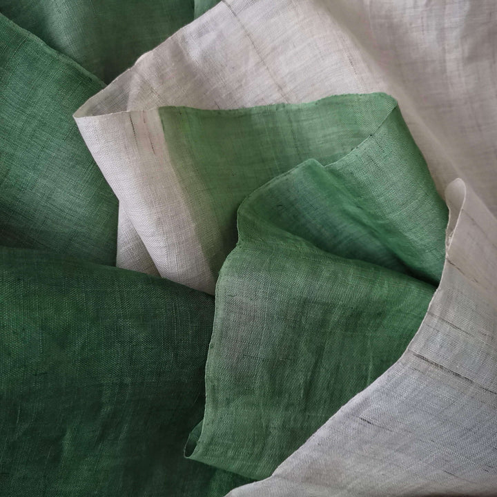Japanese Noren Tie-Dye Handwoven Linen Ramie あさ Doorway Curtain, 3 Panels, Green Waves, Fabric Details