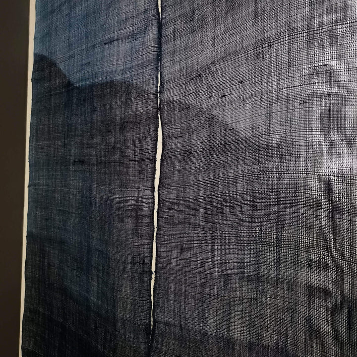 Wide Japanese Noren Curtain/Handwoven Linen Hemp (あさ) 3-Panels Door Curtain/Indigo Waves/Backlight